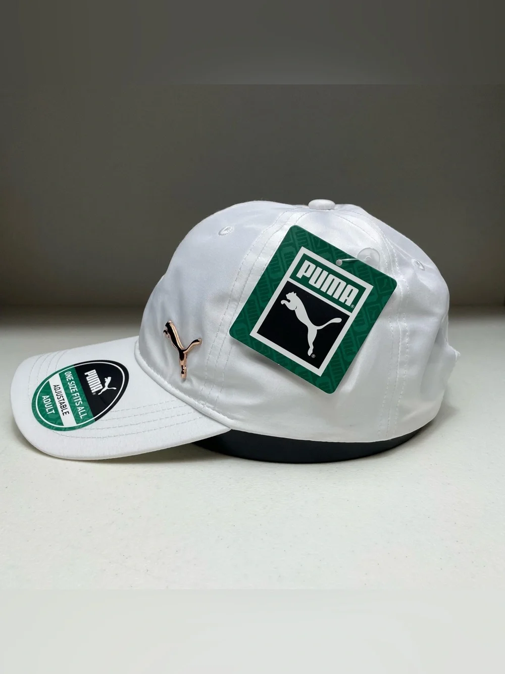 Puma Performance Sports Cap White Gold Cat Logo Lightweight Adjustable Hat